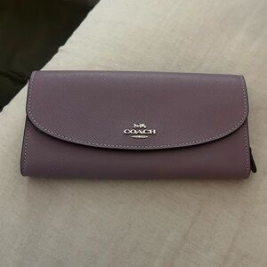 EUC COACH Women’s Crossgrain Slim Envelope Wallet Rich Purple Plum Silver HW